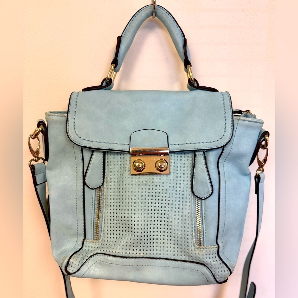 Christian LaCroix Light Blue Vegan Leather Convertible Handbag Crossbody Bag